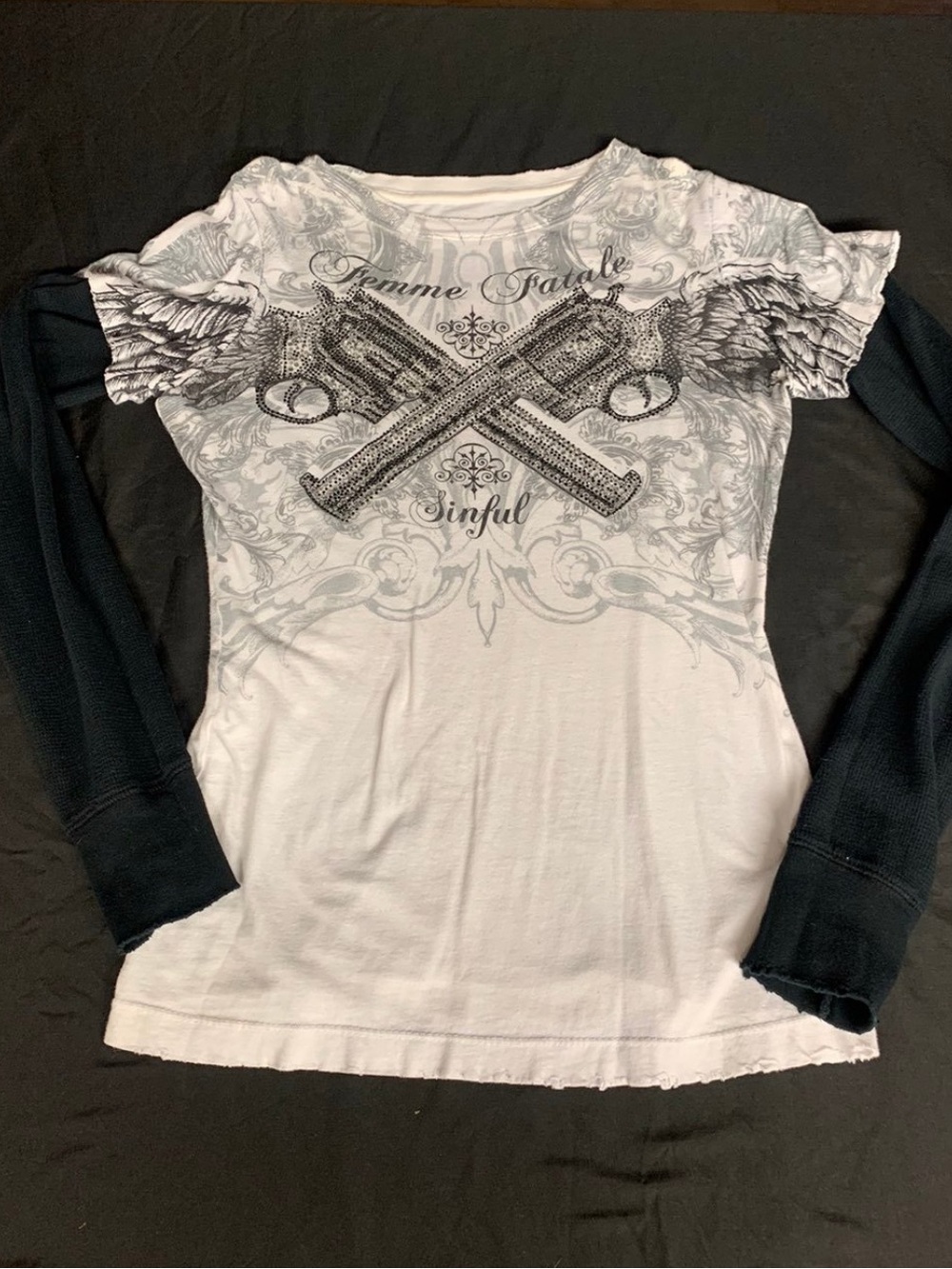 Affliction Femme Fatale 'Sinful' Long-Sleeve Tee - White & Black